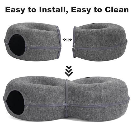 8-Shaped Large Cat Tunnel Bed for Indoor Cats, Infinite Circulation Peekaboo Cat Cave with 12 Toy Balls, Cat Donut Tunnel for Cats up to 30 Pounds (Dark Grey, L 38x24x11in) - color: Dark Grey