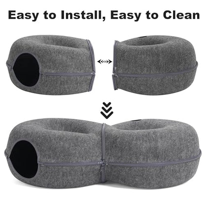 8-Shaped Large Cat Tunnel Bed for Indoor Cats, Infinite Circulation Peekaboo Cat Cave with 12 Toy Balls, Cat Donut Tunnel for Cats up to 30 Pounds (Dark Grey, L 38x24x11in) - color: Dark Grey