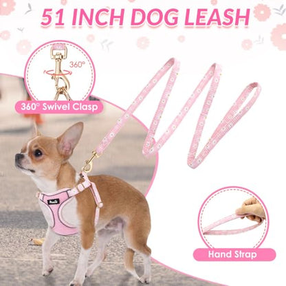 SlowTon Small Dog Harness - No Pull Dog Harness and Leash Set, Soft Mesh Lightweight Puppy Vest Harnesses, Adjustable Pet Harnesses for XXS XS Small Medium Easy Walk Hiking (Pink, S) - color: 1.Pink Daisy, size: Small