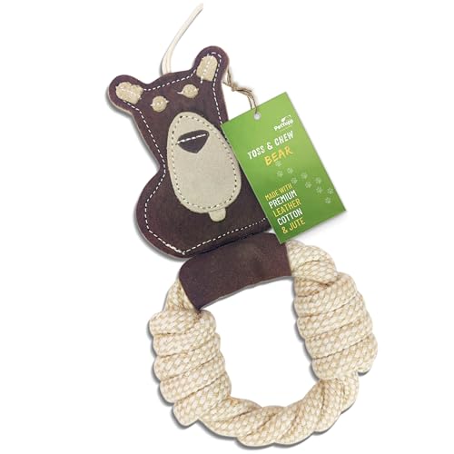 Cotton Rope Ring Dog Chew Toy for Small Dogs & Puppies - Durable Leather Dog Toy for Light Chewers - Natural & Perfect Puppy Toy for Chewing Exercise & Dental Health (Bear) - style: Cotton Rope Ring - Bear