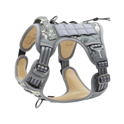 Auroth Tactical Dog Training Harness No Pulling Front Clip Leash Adhesion Reflective K9 Pet Working Vest Easy Control for Small Medium Large Dogs Grey Camo S - color: Camo - Grey Camo, size: S(Neck:14-21",Chest:20-31"),18-35 lbs