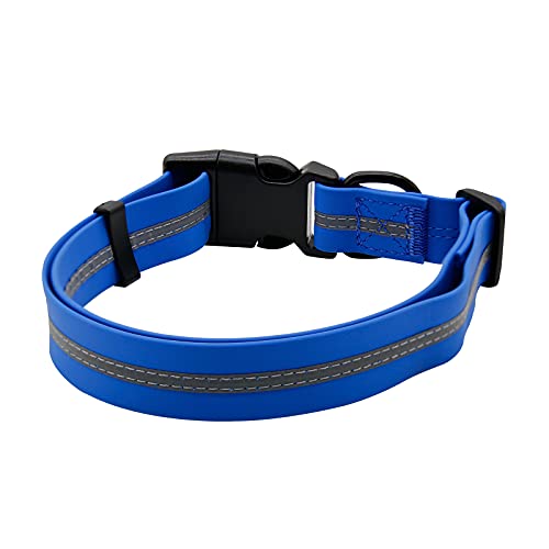 NIMBLE Dog Collar Waterproof Pet Collars Anti-Odor Durable Adjustable PVC & Polyester Soft with Reflective Cloth Stripe Basic Dog Collars S/M/L Sizes (Medium (11.81”-18.5”inches), Blue) - color: Blue, size: Medium (11.81”-18.5”inches)