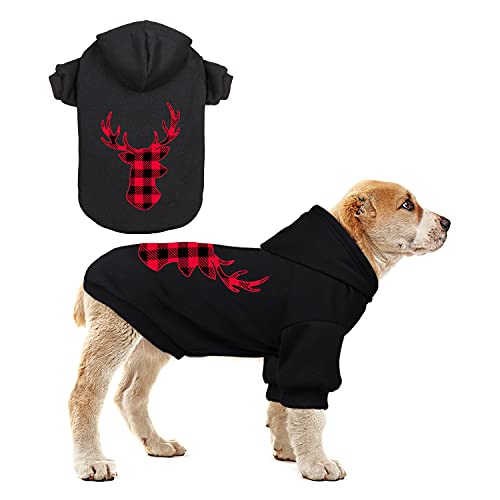 Dog Hoodie Sweater for Dogs Pet Clothes Buffalo Plaid Dog Hooded Sweatshirt Warm and Soft Breathable Cozy(Reindeer&S) - color: Reindeer, size: S
