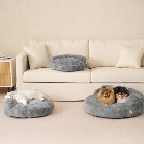 EHEYCIGA Dog Bed Medium Size Dog, Fluffy Small Dog Couch with Removable Washable Cover, Bolster Pet Sofa, Waterproof and Non-Slip, 30" x 30"x 8.5", Grey - color: Grey, size: 30"L x 30"W x 8.5"Th