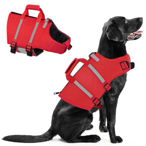 Queenmore XS Dog Life Jacket, Dog Life Vest for Swimming, Life Jackets for Small Dogs, Small Doggie Life Vest for Swimming, Adjustable Pet Life Vest for Boating, Cat Lifevest (Red, XS) - color: Red, size: X-Small