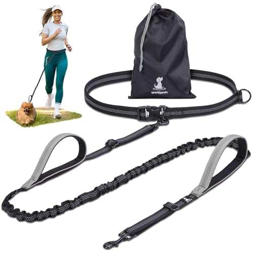 SparklyPets - Hands Free Dog Leash with Reflective Stitches - Waist Leash for Dog Walking, Hiking, Training, Jogging, Canicross, Running - for Small Dogs - color: Gray, size: 1 dog S