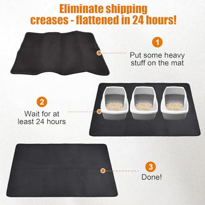 Cat Litter Mat - Extra Large XL 45"x32" Cat Litter Trapping Mat,Honeycomb Double Layer Traps Litter,Washable & Urine Proof,Non-Toxic,Soft EVA Litter Box Mat for Multi-Cat Homes(Black) - color: Black