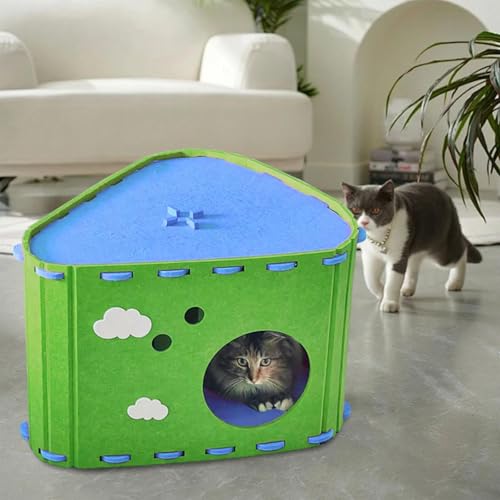 Felt Cat House Hideaway Sturdy Furniture Protector Pet Sleeping Bed Grinding Claw Cozy Portable Practical Cat Bed Cave- Green - color: Green