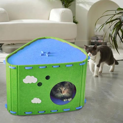 Felt Cat House Hideaway Sturdy Furniture Protector Pet Sleeping Bed Grinding Claw Cozy Portable Practical Cat Bed Cave- Green - color: Green