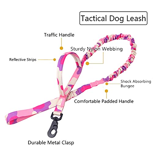 Tactical Dog Collar and Leash Set Adjustable Military Nylon Dog Collar with Control Handle and Heavy Duty Metal Buckle for Large Dogs（Pink Camo S - color: Pink Camo SET(collar+leash), size: Small (Pack of 1)