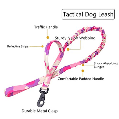 Tactical Dog Collar and Leash Set Adjustable Military Nylon Dog Collar with Control Handle and Heavy Duty Metal Buckle for Large Dogs（Pink Camo S - color: Pink Camo SET(collar+leash), size: Small (Pack of 1)