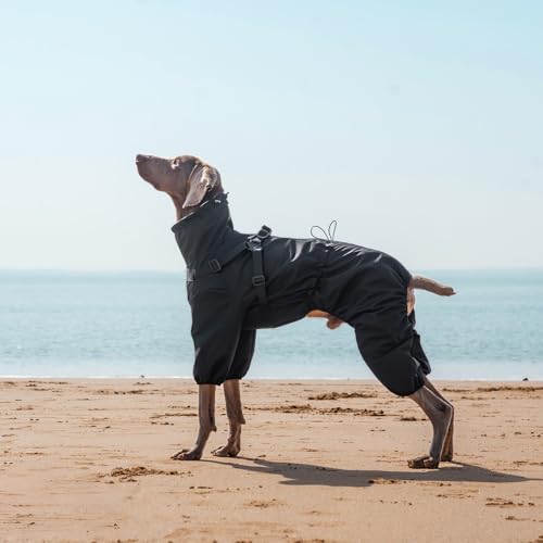 PAWBOSE Dog Raincoat with Harness for Medium and Large Dogs, Adjustable Waterproof Dog Rain Jacket,Reflective Rainproof Puppy 4 Legs Raincoat-Black,XL