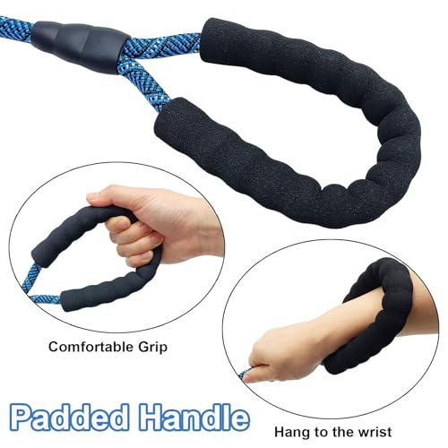 3FT Heavy Duty Rope Dog Leash, 6/8/10/12/15/20/30 FT Long Dog Lead Nylon Pet Leash, Soft Padded Handle Thick Lead Training Leashes for Large Medium Dogs (3ft * 1/2", Blue Black) - color: blue black, size: 1/2" * 3'