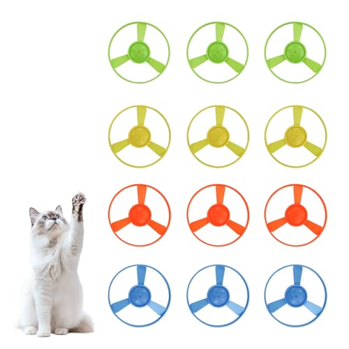 Andiker 12 PCS Cat Fetch Toy Refills, Colorful Interactive Kitten Toy with Plastic Flying Propellers for Cat Enrichment, Flying Saucer Toy for Cats for Training and Chasing (12 pcs) - color: 12 pcs