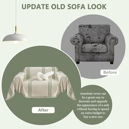 Chenille Armchair Cover Jacquard Sofa Covers Washable Furniture Protector Recliner Couch Cover 1 Cushion Reversible Chair Cover Beige Green Striped Couch Cover Blanket 71"x 71" - color: A0# Beige/Green - Striped, size: Medium 71" x 71"