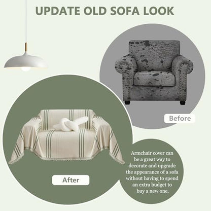Chenille Armchair Cover Jacquard Sofa Covers Washable Furniture Protector Recliner Couch Cover 1 Cushion Reversible Chair Cover Beige Green Striped Couch Cover Blanket 71"x 71" - color: A0# Beige/Green - Striped, size: Medium 71" x 71"