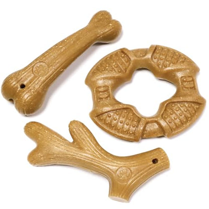 Dog Chew Toys for Aggressive Chewers, 3 Pack Nylon & Wood Teething Bone Toy Set with Chicken Flavor, Durable Tough Bones Chewing Toys for Small & Medium Dogs - style: 3Pack-Medium