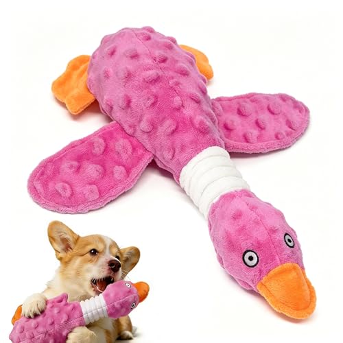 Squeaky Dog Toys for Aggressive Chewers, Durable Stuffed Animal Plush Dog Toy with Soft Fabric for Large, Medium & Small Dogs, Interactive Puppy Chew Toy for Teething, Crinkle Duck Dog Toy - Pink - color: PINK