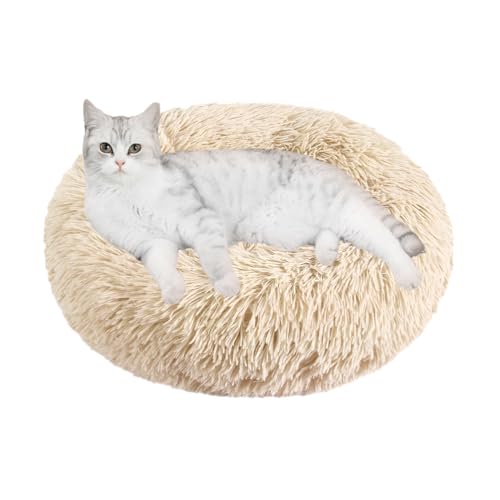 otoez Kitten Puppy Bed Extra Small XS Round Dog Cat Beds Anti Anxiety Plush Pet Calming Donut Bed with Non-Slip Waterproof Bottom, Washable (15.7", Taupe) - color: Taupe, size: 15.7"