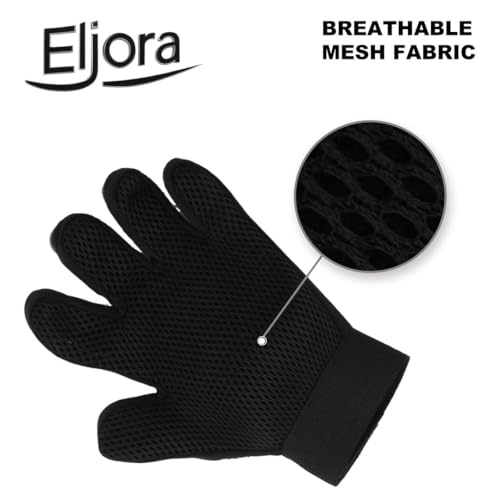 Pet Grooming Glove (Pair) & Dematting Comb Set – Anti-Slip Handle Deshedding Comb+ Gentle Massage Gloves for Dogs & Cats – Removes Loose Hair, Mats & Tangles – Safe, Effective Grooming