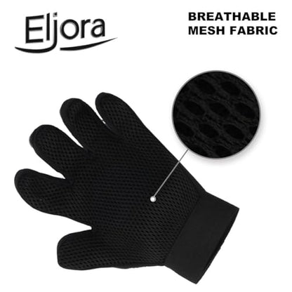 Pet Grooming Glove (Pair) & Dematting Comb Set – Anti-Slip Handle Deshedding Comb+ Gentle Massage Gloves for Dogs & Cats – Removes Loose Hair, Mats & Tangles – Safe, Effective Grooming