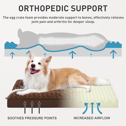 Dog Crate Bed Waterproof for Large Dogs - Rose Velvet Soft Fluffy Washable With Removable Cover & Anti-Slip Bottom, 35 x 22 Inch, Brown - color: Brown, size: 35.0"L x 22.0"W x 3.0"Th