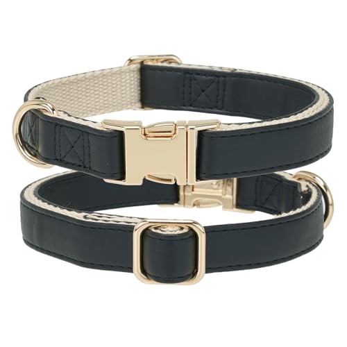 Soft Classic Leather Dog Collar Heavy Duty Padded Collars with Metal Buckle for Puppy Small Medium Dogs (Black,M) - color: Black, size: Medium