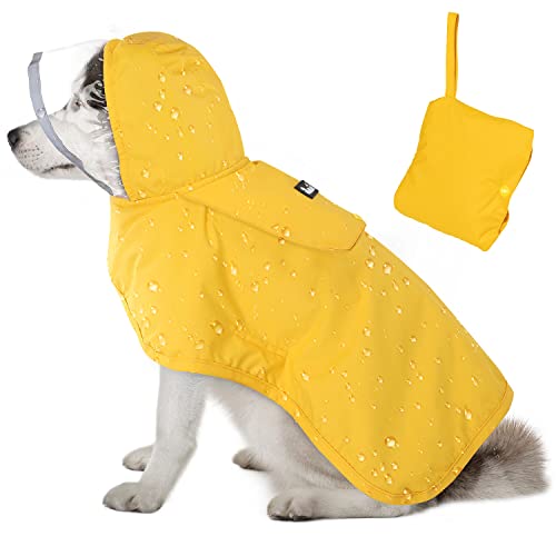 Lukovee Dog Raincoat, Adjustable Dog Rain Jacket with Clear Hooded Double Layer for Large Medium Small Dogs Puppies, Waterproof Rain Coat Poncho with Reflective Storage Pocket & Rim (Yellow, L) - color: A-Yelllow, size: Large