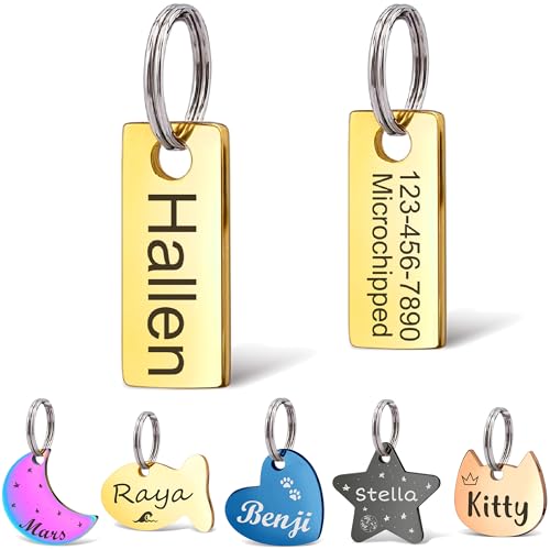 Anavia Small Size Dog Cat ID Tags, Small/XS Personalized Color Plated Stainless Steel Puppy Kitten Name Tags, Customized Engraved Nameplate Pet Collar Tag (Gold, XS-Rectangle) - color: Gold, size: XS-Rectangle