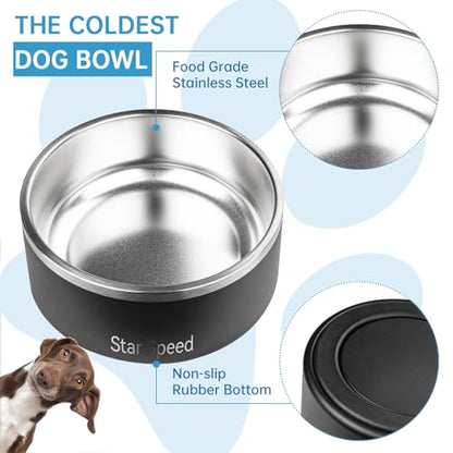 StarSpeed Stainless Steel Dog Bowl - Large Dog Water Bowl with Rubber Bottom, Drop Resistant, Keeps Cold, Holds 8 Cups (64oz, Black) - color: Black, size: 64oz