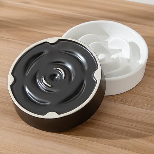 6'' Ceramic Slow Feeder Dog Bowls - Petal Shape Modern Dog Food Dish for Cats and Small Breed Dogs, Puzzle Maze Bowl to Slow Down Eating, Anti-Gulping, Dishwasher & Microwave Safe, Black - color: Black, size: 6 inch