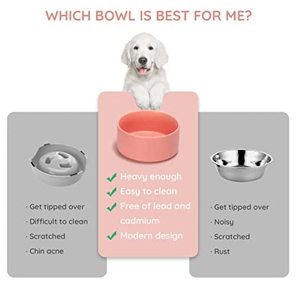 SPUNKYJUNKY 13.5OZ Ceramic Dog and Cat Bowl, Modern Cute Weighted Food Water Bowl for Replacement Pink (1 Pack) - color: Pink, size: 1.7 CUPS