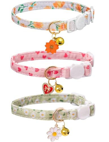 Cat Collar Breakaway with Bells,3 Pack Safety Adjustable Pet Collars,Ideal for Girl Boy Kittens. (Orange Green Pink) - color: Orange Green Pink