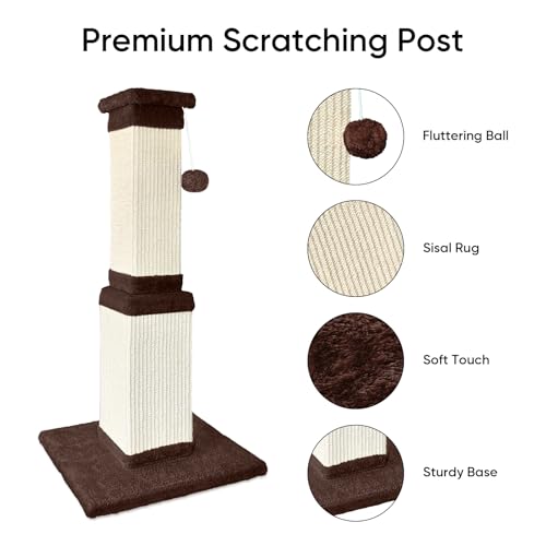 32 Tall Cat Scratching Post for Large Cats, Cat Scratcher for Indoor Cats Adults, Sturdy Sisal Scratch Post to Protect Furniture, Brown - color: Brown