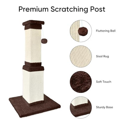 32 Tall Cat Scratching Post for Large Cats, Cat Scratcher for Indoor Cats Adults, Sturdy Sisal Scratch Post to Protect Furniture, Brown - color: Brown