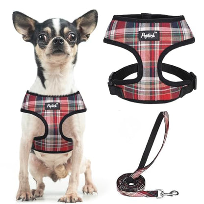 PUPTECK Soft Mesh Dog Harness and Leash Set Pet Puppy Cat Comfort Padded Vest No Pull Harnesses, Red Mixed, XS - color: Red Mixed, size: XS (NECK: 10", CHEST: 10"-14")