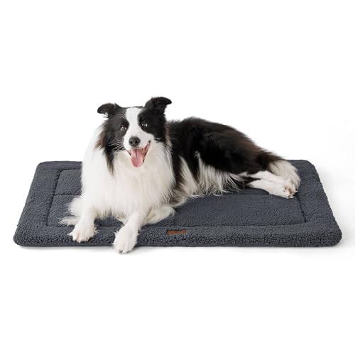 Bedsure Washable Dog Bed for Large Dogs, Soft Foam Floor Pet Mat, Lightweight Travel Flat Puppy Mattress for Indoor Pet - color: Grey, size: 36x27 in