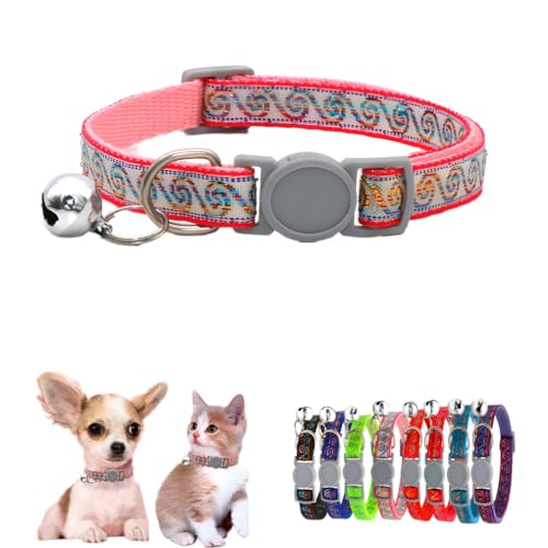 Pink XS Dog Collar with Bell, Puppy Collar Girl,Break Away Dog Collar, Safety Buckle Soft Nylon Adjustable for XXS Xs Small Pet Dogs Animal Litter Tiny Kitten,Neck 7.5-12.6 inch - color: Pink
