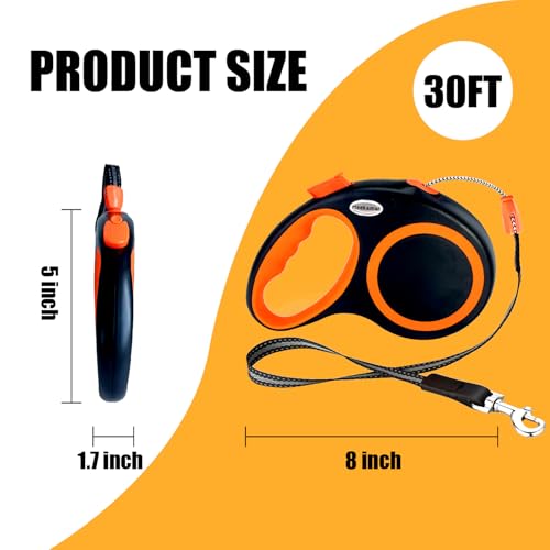 Retractable Dog Leash Automatic Telescopic Tractor Dog Tape, 30 FT Dog Walking Leash for Medium Large Dogs up to 77 lbs with Non-Slip Handle,Night Reflection,Heavy Duty No Tangle