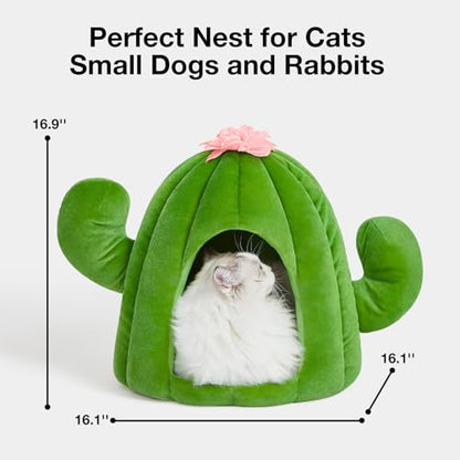 VETRESKA Cactus Cat Beds for Indoor Cats - Warm Cat House Pet Bed for Large Cat or Small Dog, Animal Cave Cat Tent Kitten Bed with Removable Washable Cushion
