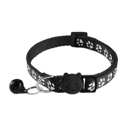 2 Pack Breakaway Cat Collars with Bells, Reflective Design and Claw Print Design, Safety Buckle Kitten Collars Adjustable from 7.5 to 12.5 Inches (Black) - color: Black