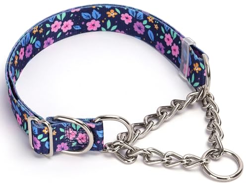 Martingale Collar for Dogs with Steel Chain, No Pull Dog Collar with Purple Bull Flower Design, Adjustable No Choke Dog Collar, Perfect for Training, Walking, Hunting, Sizing for All Breeds (XL) - color: 3, size: XL