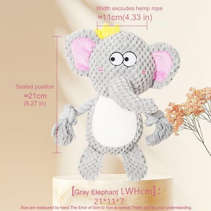 Cute Animals Interactive Squeaky Dog Toy with a Vocal Bladder, Crinkle Paper Stuffed Soft Cotton Chew Toy, Teething Rope Tug of War Pull Toy to Keep Them Busy for Puppy, Small Dogs - Gray Elephant - color: Gray Elephant