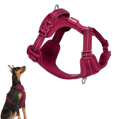 All-Weather No Pull Dog Harness Reflective Vest Harness QR Code Anti-Lost Adjustable Quick-Release Buckle Soft Padded Breathable Harness for Medium Large Dogs (Light-Burgundy, L) - color: Light-Burgundy, size: L