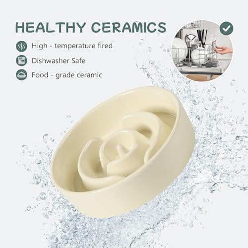 Havniva 6.1” Raised Slow Feeder Dog Bowls, 0.9 Cups Ceramic Dog Bowl Slow Feeding for Small Breed, Elevated Puzzle Dog Food Bowl with Wooden Stand Non-Slip Anti-Gulping & Anti-Choking - color: 1 x Light Yellow+Stand-A, size: 6.1inch-New