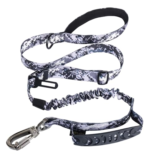Hotsky Tactical Dog Leash Heavy Duty for Medium Large Dogs that Pull,4-6Ft Strong Bungee Shock Absorbing No Pull Dog Leash with Padded Double Handle and Car Seatbelt,ACU - color: Bungee(4-6FT,M/L),ACU, size: Medium / Large