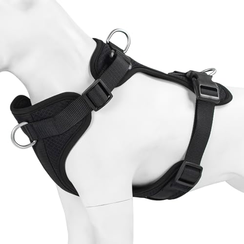 Dog Harness Medium Sized, Pet Vest with Front Clip, Adjustable Puppy Harness with 3 Fast Release Buckles[Easy to Put on & Take Off] (Black, XS) - color: Black, size: XS: Neck=10"-14"/Chest=11"-19"