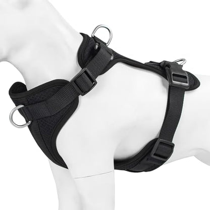 Dog Harness Medium Sized, Pet Vest with Front Clip, Adjustable Puppy Harness with 3 Fast Release Buckles[Easy to Put on & Take Off] (Black, M) - color: Black, size: M: Neck=17"-22"/Chest=15"-28"