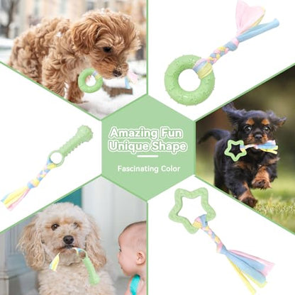 Petcare 6 Pack Small Dog Toys for Small Breed, Cute Green Puppy Teething Toys, Rubber Chew Toys, Essentials to Keep Them Busy, Best Pet Birthday Dog Toys - color: Green