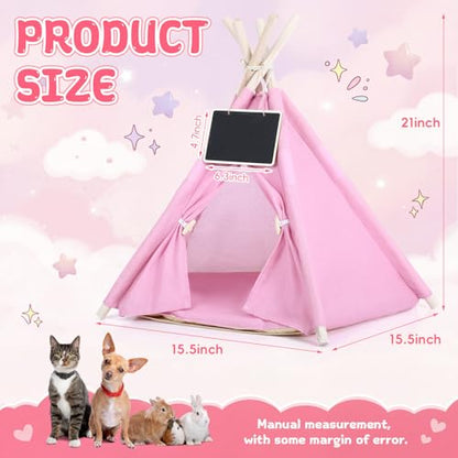 Dog & Cat Teepee Tents Indoor Pet Teepee Bed with Thick Cushion Portable Dog Houses Pink Cat Tents for Puppy & Pet(S: 15.5 x 15.5 x 21 Inch) - size: S: 15.5 x 15.5 x 21 Inch